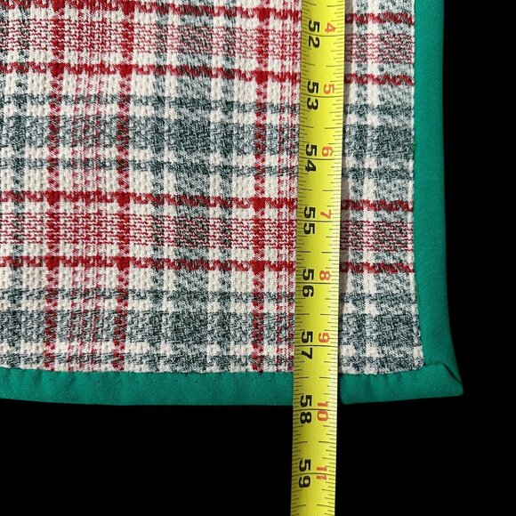 Vintage Blanket Tablecloth Handmade 1960s Green Red Plaid Polyester Christmas - Picture 5 of 6